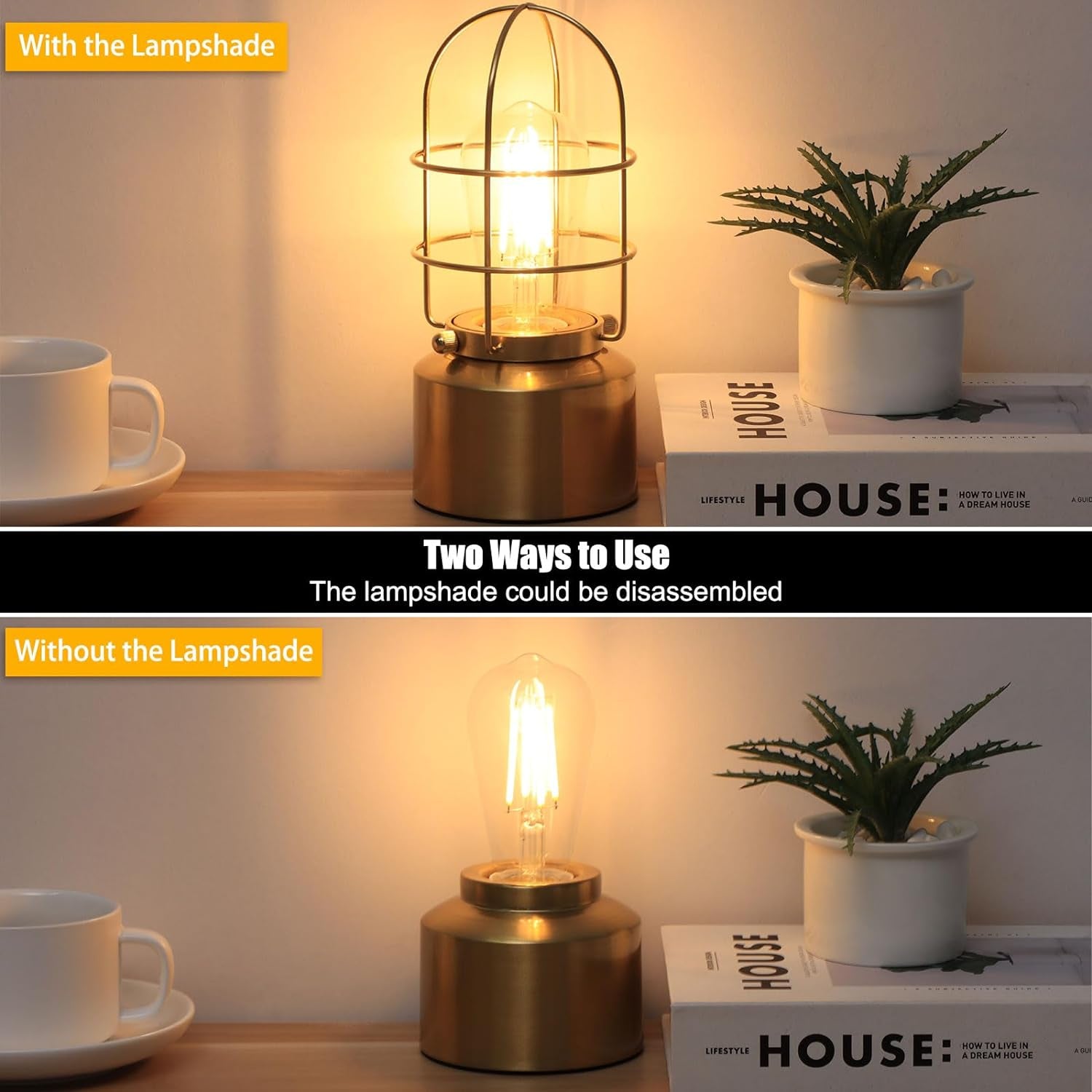 Haian 𝗦𝗺𝗮𝗹𝗹 𝗧𝗼𝘂𝗰𝗵 𝗚𝗼𝗹𝗱 𝗧𝗮𝗯𝗹𝗲 𝗟𝗮𝗺𝗽 for Small Spaces - 3 Way Dimmable Industrial Bedside Lamp - Steampunk Antique Nightstar