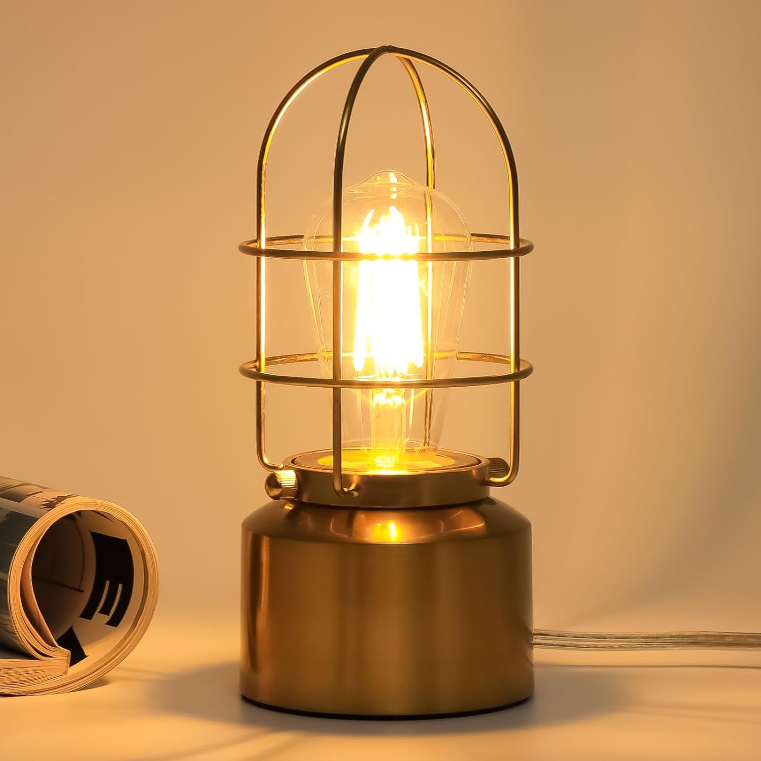 Haian 𝗦𝗺𝗮𝗹𝗹 𝗧𝗼𝘂𝗰𝗵 𝗚𝗼𝗹𝗱 𝗧𝗮𝗯𝗹𝗲 𝗟𝗮𝗺𝗽 for Small Spaces - 3 Way Dimmable Industrial Bedside Lamp - Steampunk Antique Nightstar