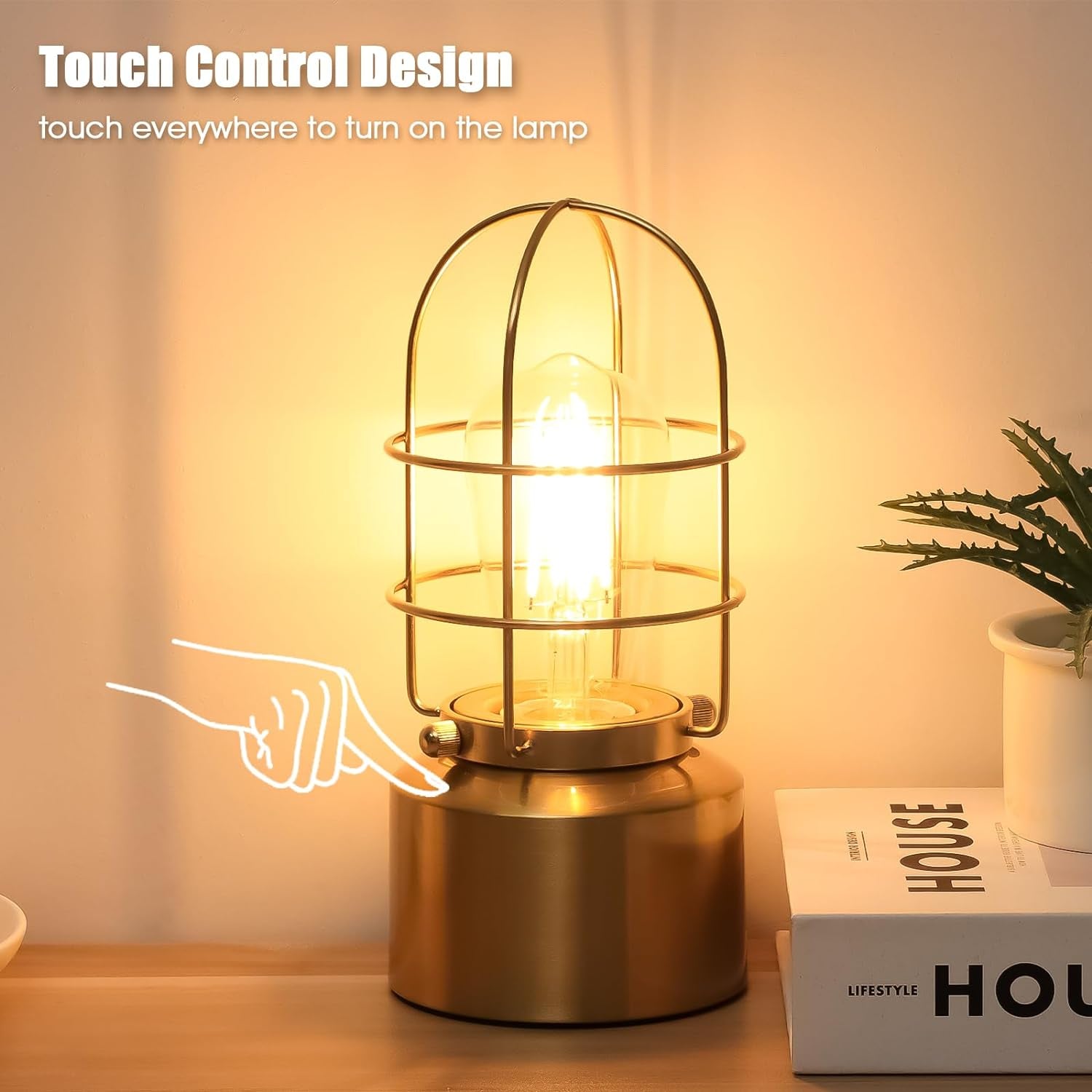 Haian 𝗦𝗺𝗮𝗹𝗹 𝗧𝗼𝘂𝗰𝗵 𝗚𝗼𝗹𝗱 𝗧𝗮𝗯𝗹𝗲 𝗟𝗮𝗺𝗽 for Small Spaces - 3 Way Dimmable Industrial Bedside Lamp - Steampunk Antique Nightstar