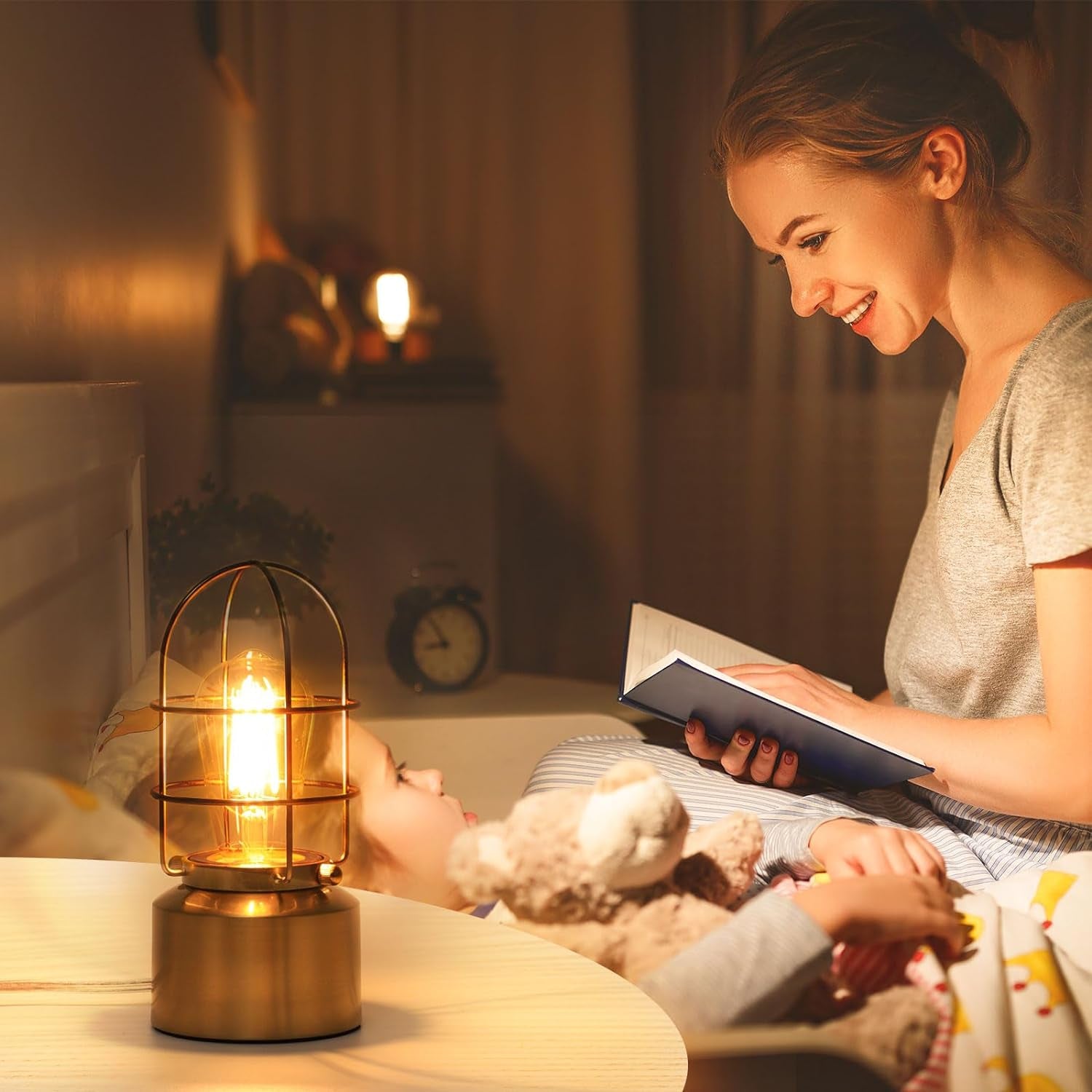 Haian 𝗦𝗺𝗮𝗹𝗹 𝗧𝗼𝘂𝗰𝗵 𝗚𝗼𝗹𝗱 𝗧𝗮𝗯𝗹𝗲 𝗟𝗮𝗺𝗽 for Small Spaces - 3 Way Dimmable Industrial Bedside Lamp - Steampunk Antique Nightstar