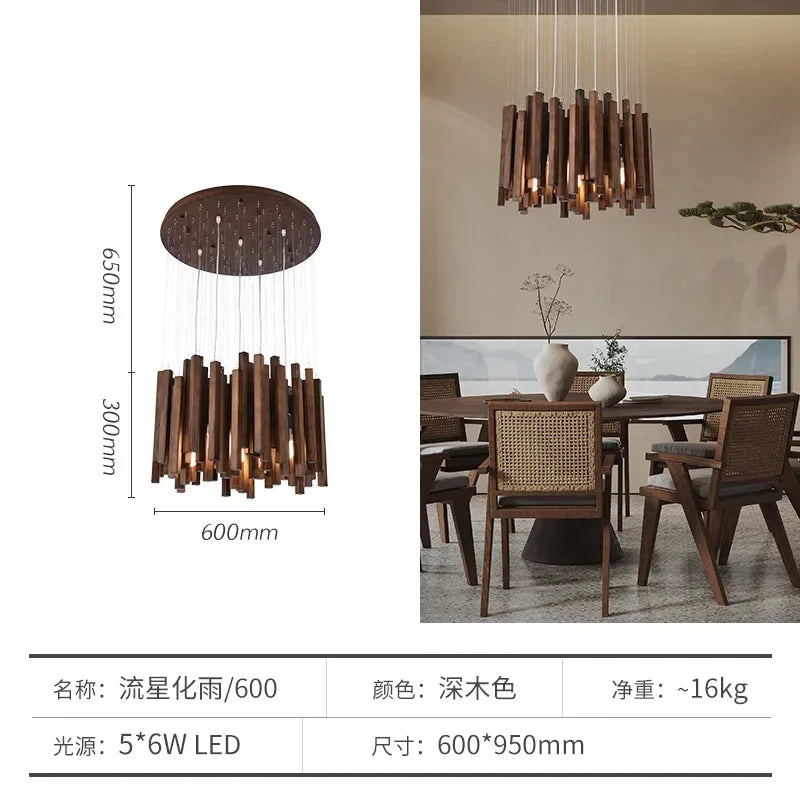 Retro Japanese Wood Pendant Light